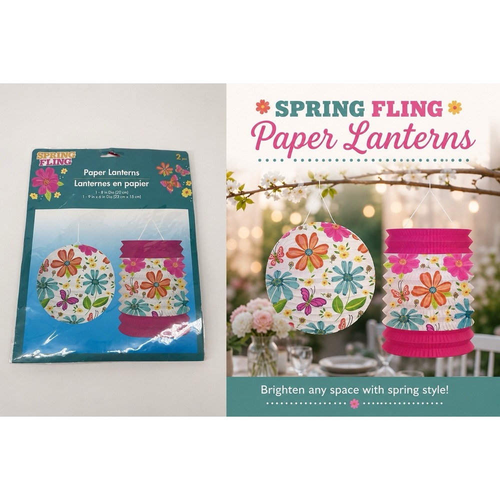 Spring Fling Paper Lanterns 2 Pc Floral Butterfly Hanging Party Decor New Sealed